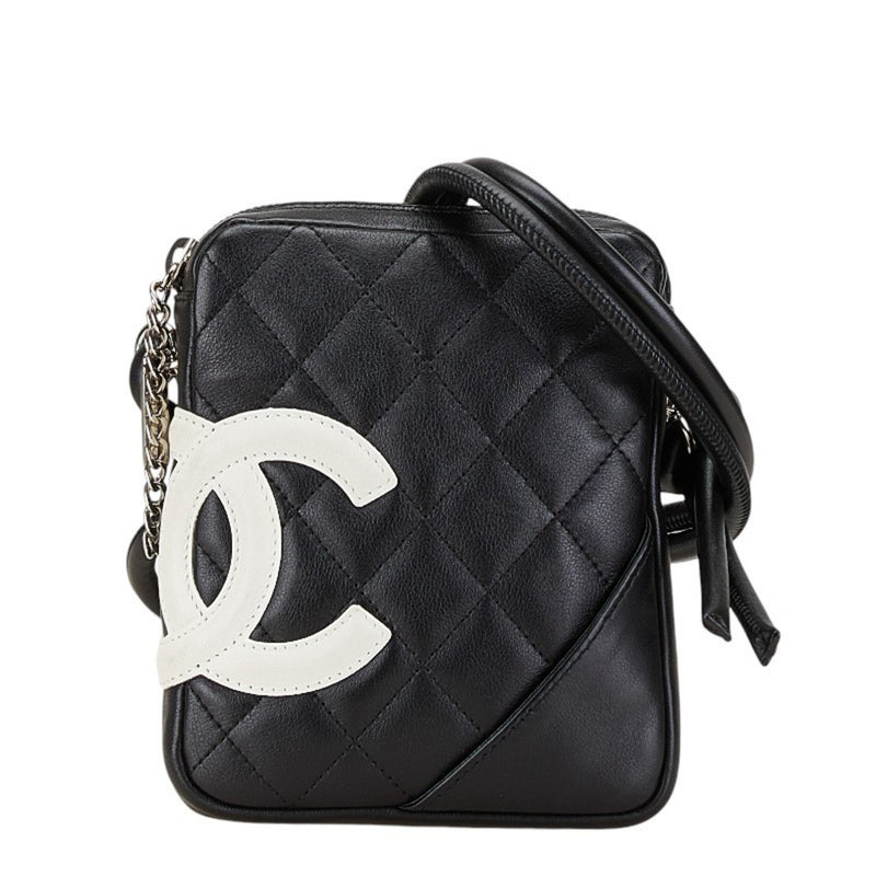 CHANEL Cambon Line Coco Mark Shoulder Bag Black Leather Women's