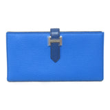 HERMES Bearn Souffle Bifold Long Wallet Blue Shave leather