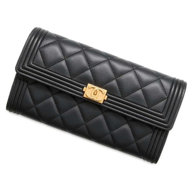 Chanel Long Wallet Boy Coco Mark Matelasse Bi-fold Lambskin A80286 CHANEL Black