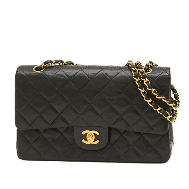 Chanel Matelasse W Chain Shoulder Bag Lambskin Black A01112