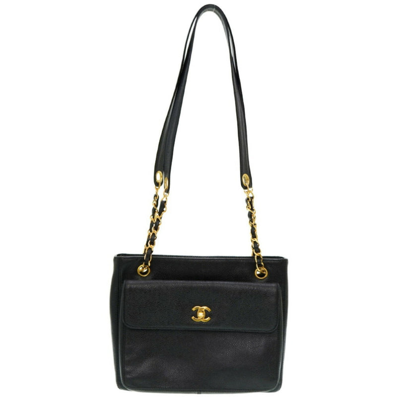 Chanel W Face Chain Shoulder Bag Caviar Skin Black