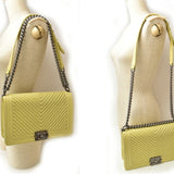 CHANEL Chain Shoulder Bag Clutch 2way Boy Chanel Chabron Lambskin Yellow Tone