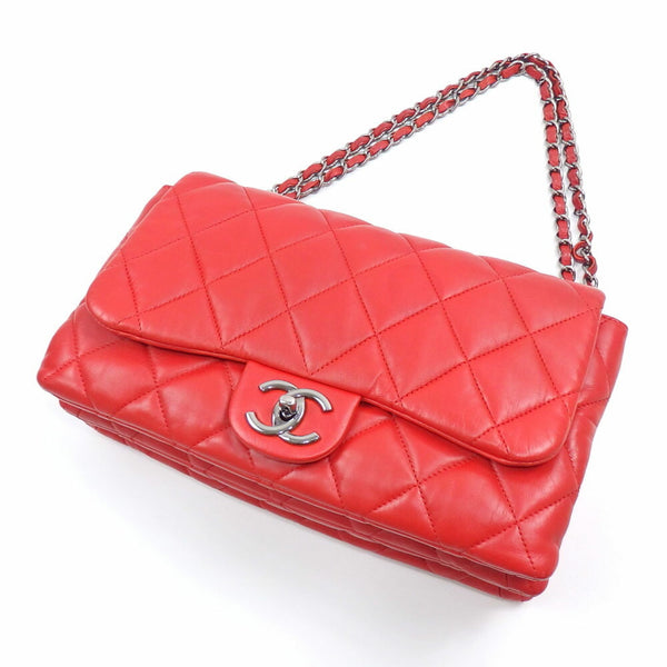 Chanel Chain Shoulder Bag Matelasse Women's Red Leather Coco Mark