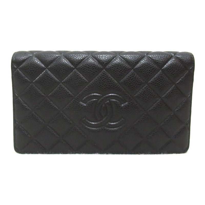 CHANEL Bifold long wallet Black Caviar Skin (Grained Calf)