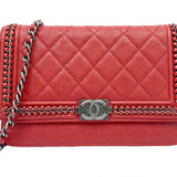 CHANEL Boy Chanel Chain Wallet Shoulder Bag Red S Hardware Lambskin Ladies