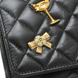 Chanel 2.55 Icon Embroidery Chain Wallet Long Leather Black