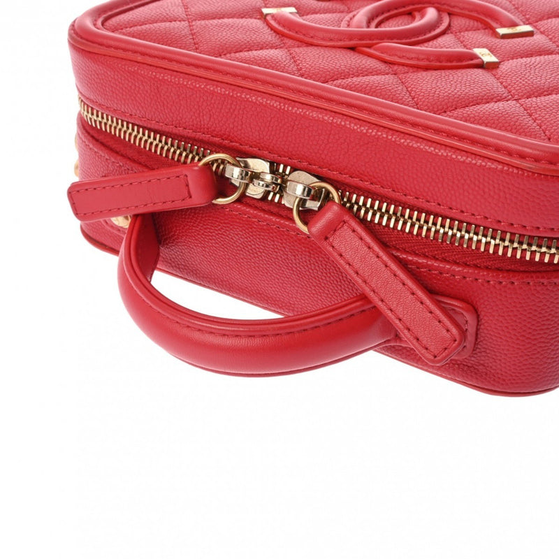 CHANEL CC Filigree Small Vanity Chain Shoulder Bag Red A93343 Women's Caviar Skin Handbag