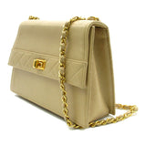 CHANEL Chain Shoulder Bag Leather Women's Beige