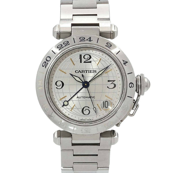 Cartier Pasha C Meridian GMT W31029M7 Boys Watch Date Silver Automatic Self-Winding