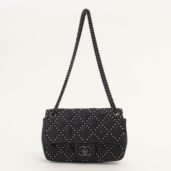 CHANEL Studded Matelasse Chain Shoulder Bag Black Women's