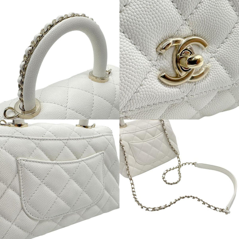 CHANEL Handbag Shoulder Bag Coco Handle XXS Caviar Skin Leather White Gold Women's z1850