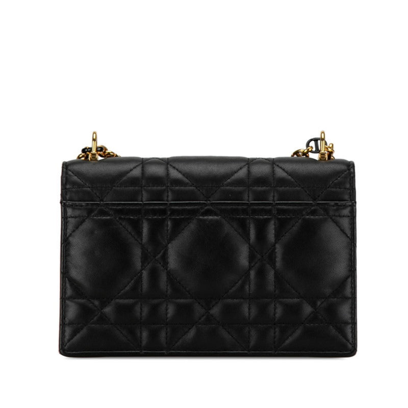 Christian Dior Dior Miss Caro Macrocannage Chain Shoulder Bag Black Lambskin Women's