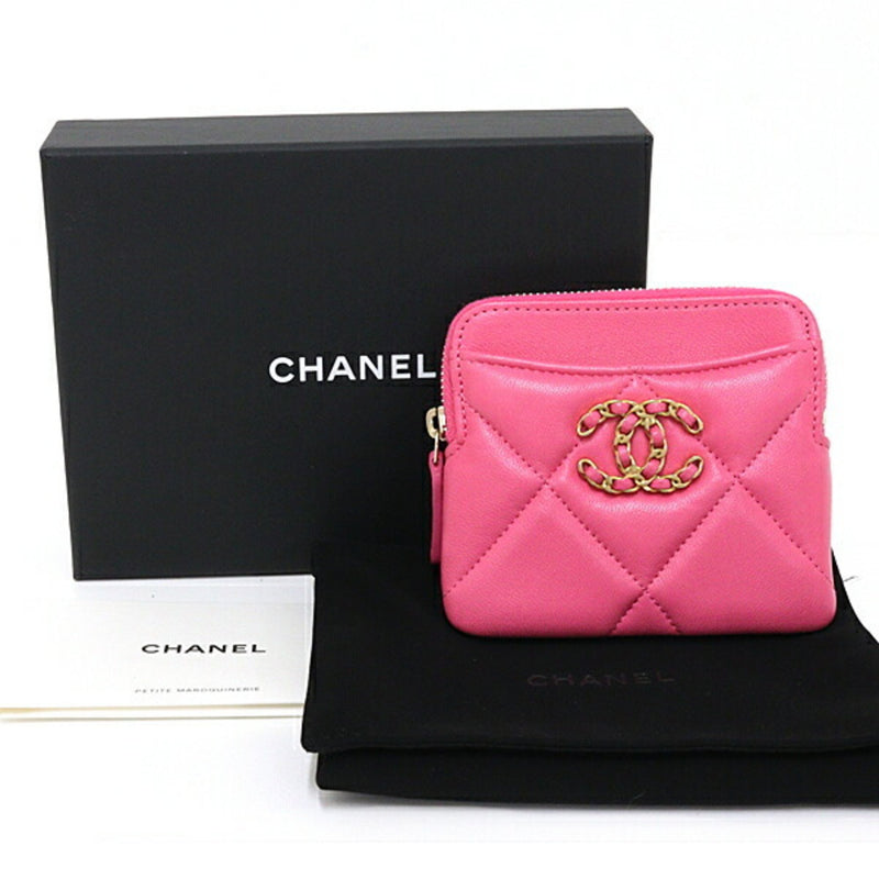 CHANEL 19 Zip Coin Purse, Case, Card Lambskin, AP2086, Pink