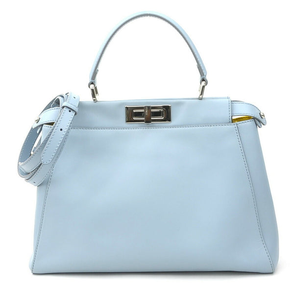 FENDI Handbag Shoulder Bag Peekaboo Leather Light Blue Silver Ladies