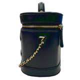 CHANEL Vanity AS0323 Calf Shoulder Bag Handbag Coco Mark 28th Series Navy Women's