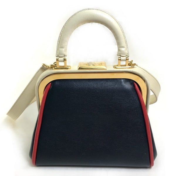 Christian CHRISTIAN DIOR Tricolor Vintage Bag 2WAYShoulder Bag Hand Bag Navy x WhiteBased x Red GoldHardware