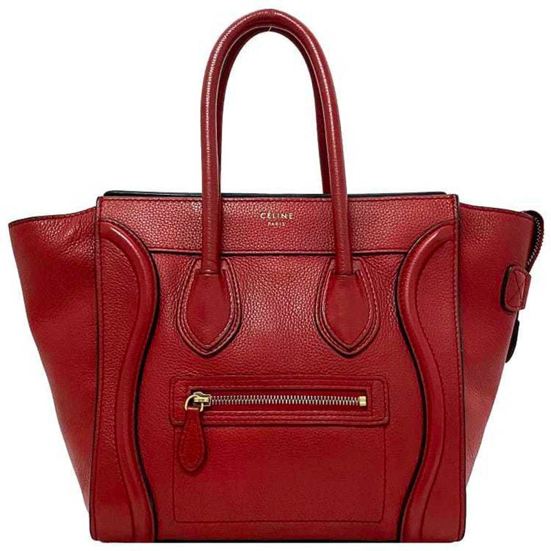 Celine Tote Bag Luggage Micro Shopper Red 167793 Leather CELINE Handbag Ladies