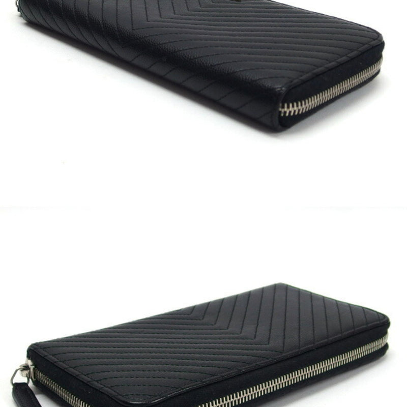 Chanel Chevron Stitch Caviar Skin Round Long Wallet Black