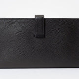 Hermes Bearn Soufflet Bi-fold Long Wallet Black Epsom Leather Women's A Stamp HERMES