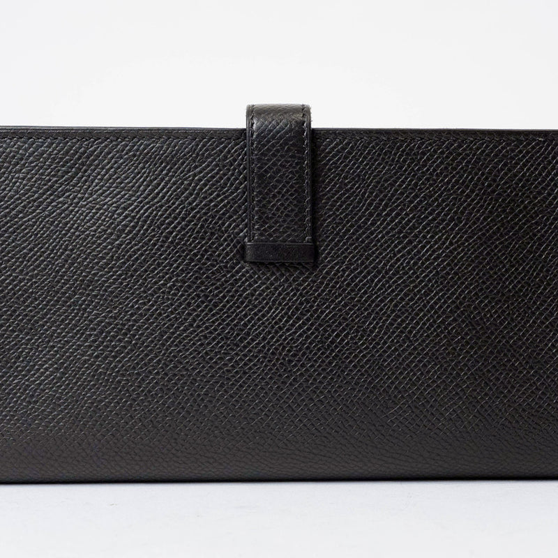 Hermes Bearn Soufflet Bi-fold Long Wallet Black Epsom Leather Women's A Stamp HERMES