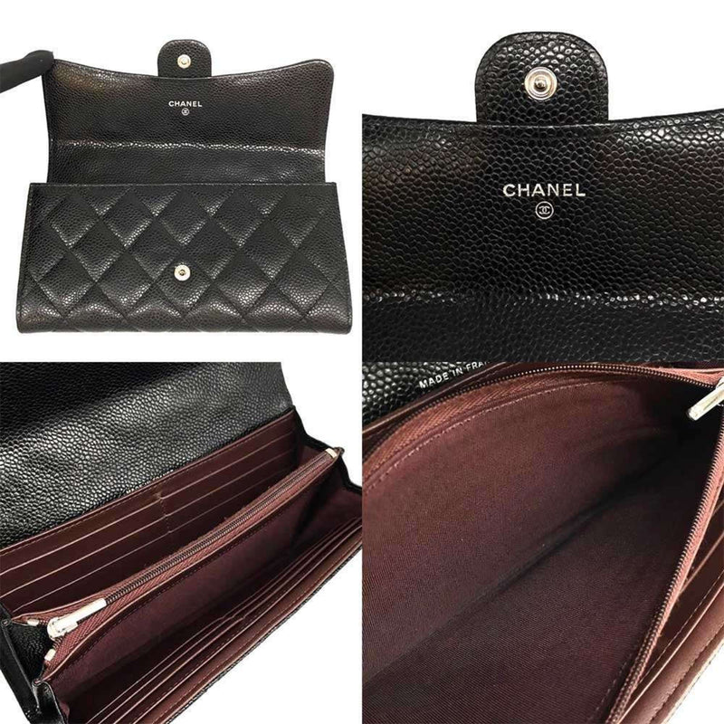 Chanel 3-cha240912-2 Women's Caviar Leather Coin Purse/coin Case Black