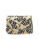 Chanel Checkered Flag Ear-End Chain Shoulder Bag Beige Multicolor Canvas Women's CHANEL