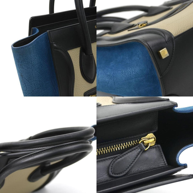 CELINE Handbag Luggage Micro Shopper Leather Nubuck Black Greige Blue Gold Women's e59212g