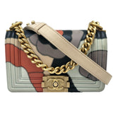 CHANEL Chanel boy shoulder bag 2WAY camellia navy multicolor G metal fittings No. 24 compact women's men's unisex