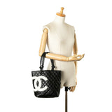 CHANEL Matelasse Deca Coco Mark Cambon Line Handbag Tote Bag Black Lambskin Women's