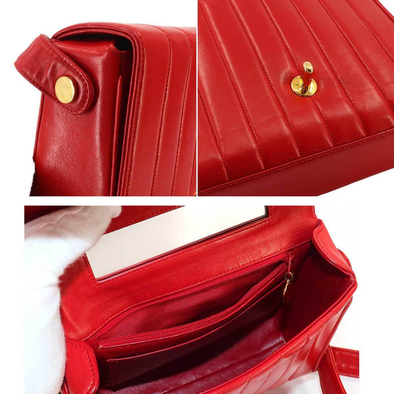 CHANEL Mademoiselle Shoulder Bag Leather Red Gold Metal Fittings