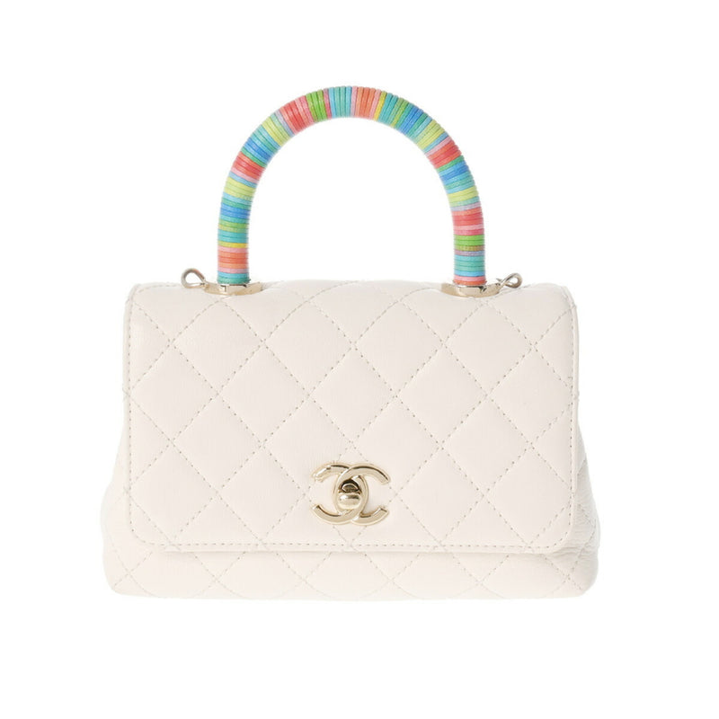 CHANEL Chanel Matelasse XXS White/Rainbow Champagne AS2215 Women's Calfskin Handbag