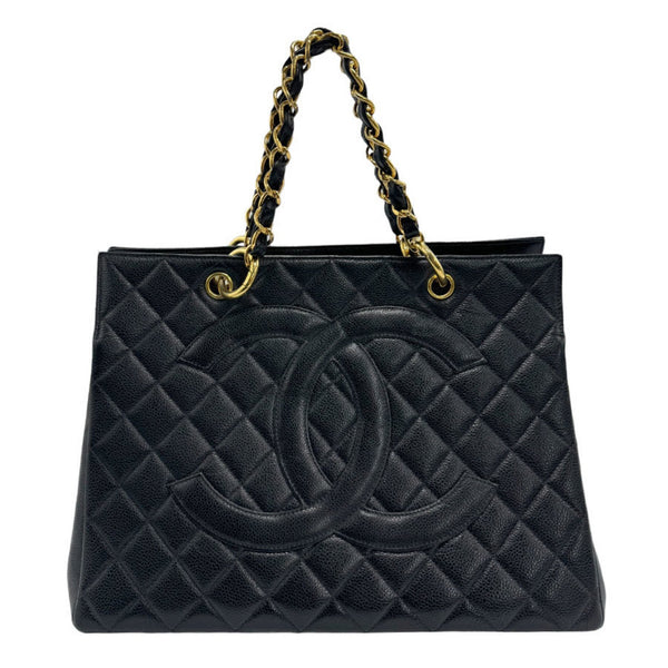 CHANEL Handbag Matelasse Caviar Skin Leather Black Gold Women's z1180