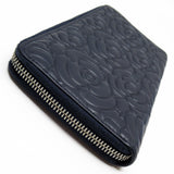 CHANEL Round Long Wallet Camellia Coco Mark Embossed Leather Navy Silver Women's w0460j