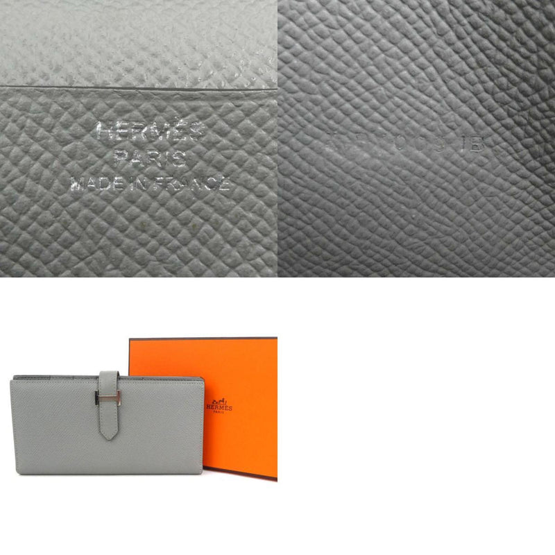 HERMES Bifold Long Wallet Bear Souffle Vaux Epson Blue Glacier Silver Unisex