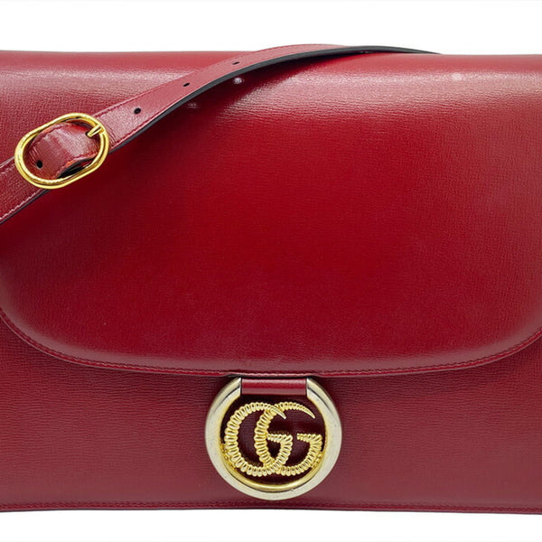 GUCCI GG Marmont Shoulder Bag 596478 Leather Handbag Red Women's