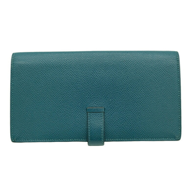 HERMES Bearn Soufflet Long Wallet Epsom Bicolor Blue