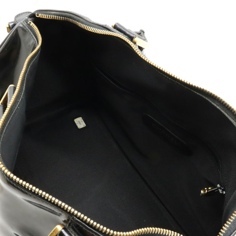 CHANEL Coco Mark Handbag Boston Bag Patent Leather Black