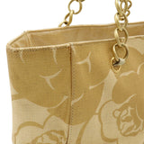 CHANEL Camellia Tote Bag Chain Shoulder Straw Beige Gold