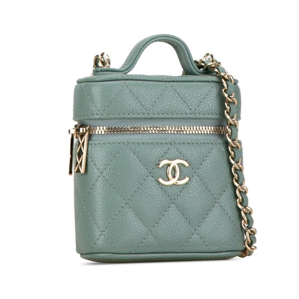 Chanel Matelasse Coco Mark Chain Shoulder Bag Green Caviar Skin Women's CHANEL