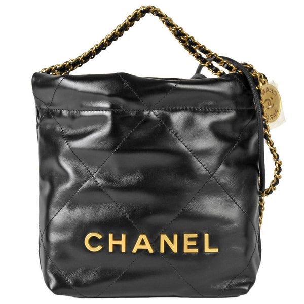 CHANEL 22 Handbag Chain Shoulder Bag Black Calf AS3980 Hobo