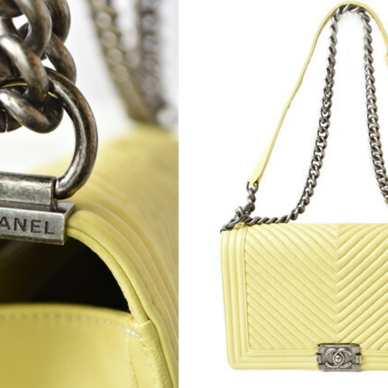 CHANEL Chain Shoulder Bag Clutch 2way Boy Chanel Chabron Lambskin Yellow Tone