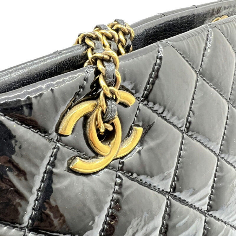 CHANEL Chanel Chain Shoulder Bag Patent Enamel Black Coco Mark CC Handbag Style Women's