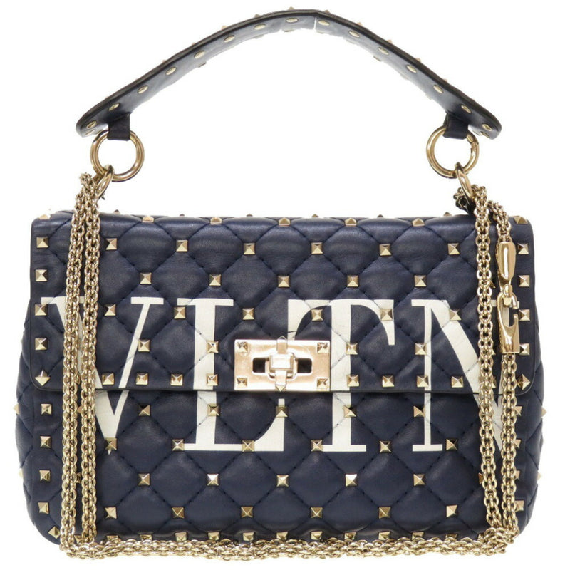 Valentino Garavani Rockstud Leather Navy Shoulder Bag