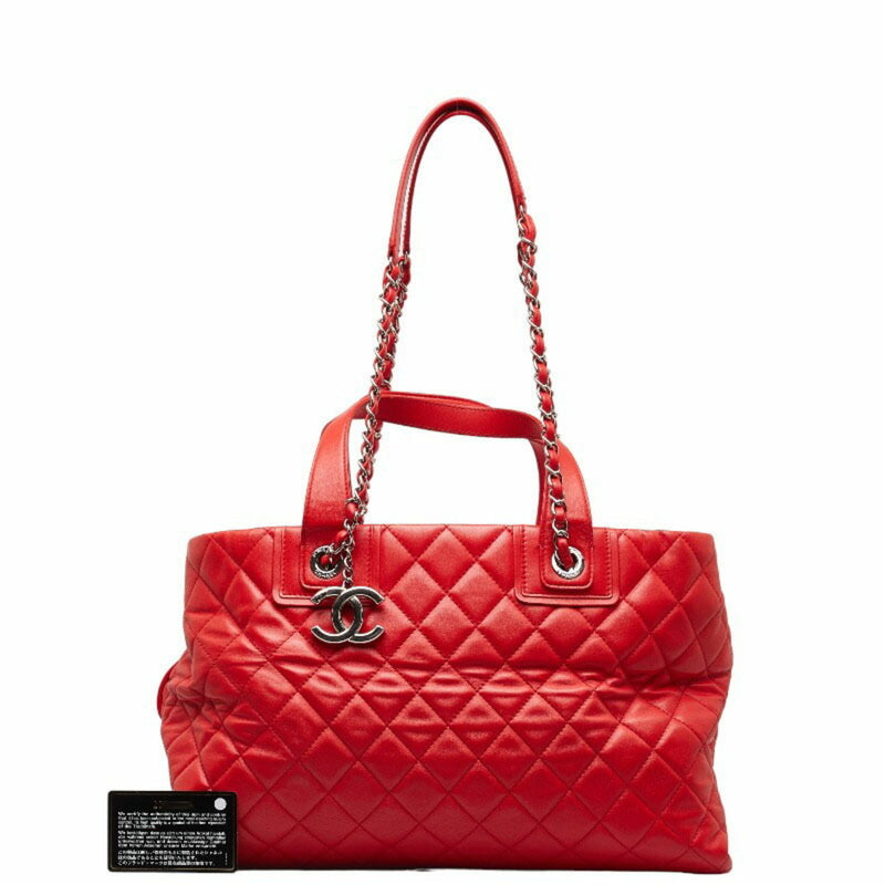 Chanel Coco Mark Matelasse Chain Shoulder Bag Tote Red Silver Leather Women's CHANEL