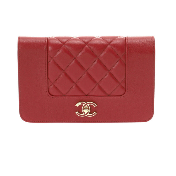 CHANEL Mademoiselle Chain Wallet Red Women's Lambskin Shoulder Bag