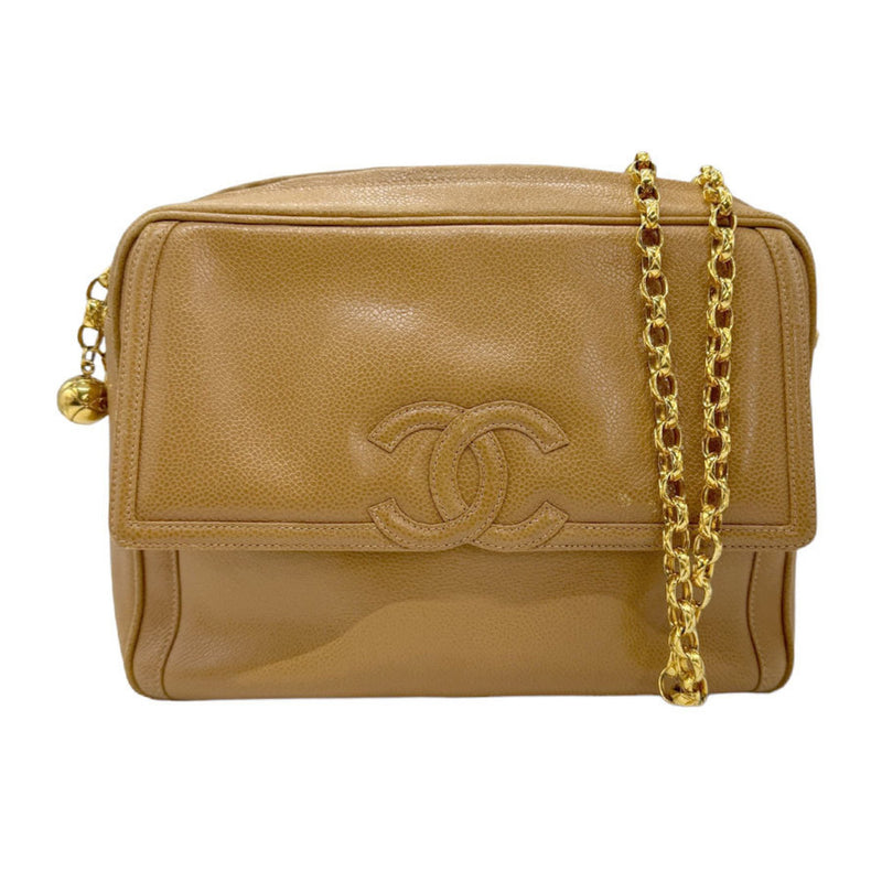 CHANEL Shoulder Bag Caviar Leather Camel Women's z0840