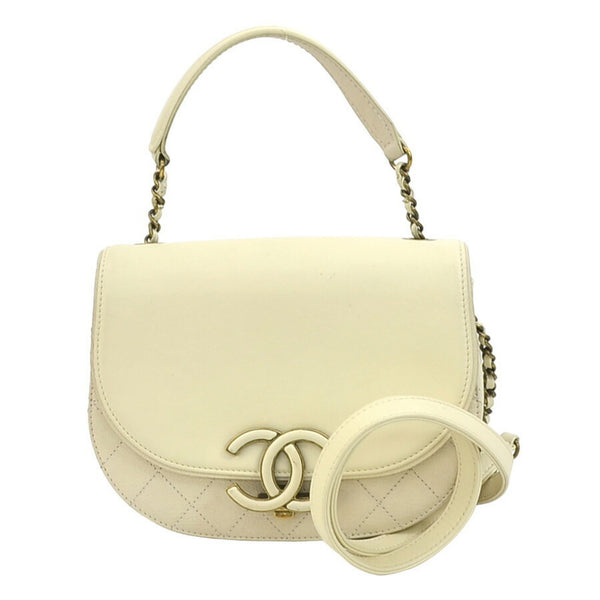 CHANEL Shoulder Bag Leather Cream Women's a0334