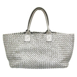 Bottega Veneta Intrecciato Cabas MM 115664 Women,Men Leather Tote Bag Silver