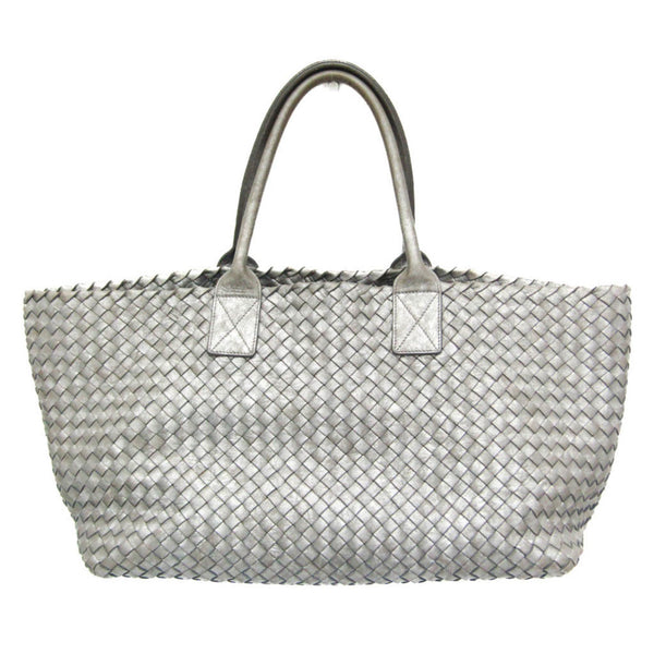 Bottega Veneta Intrecciato Cabas MM 115664 Women,Men Leather Tote Bag Silver