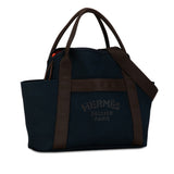 Hermes Sac de Pansage Groom Tote Bag Shoulder Navy Brown Canvas Women's HERMES